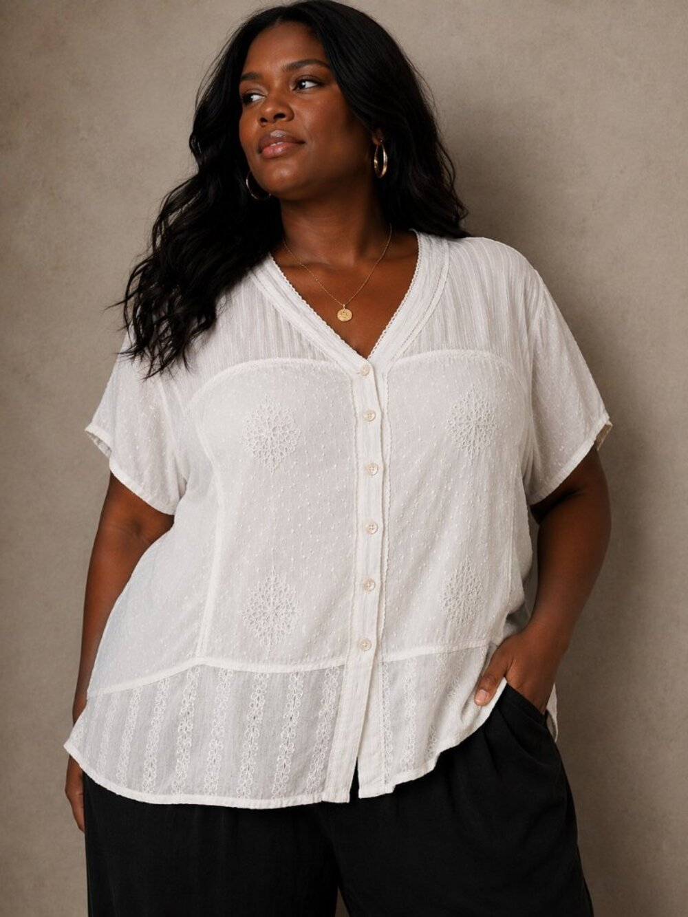 Coline White Embroidered Boho Blouse XXL Open Back Tie Cottagecore Top